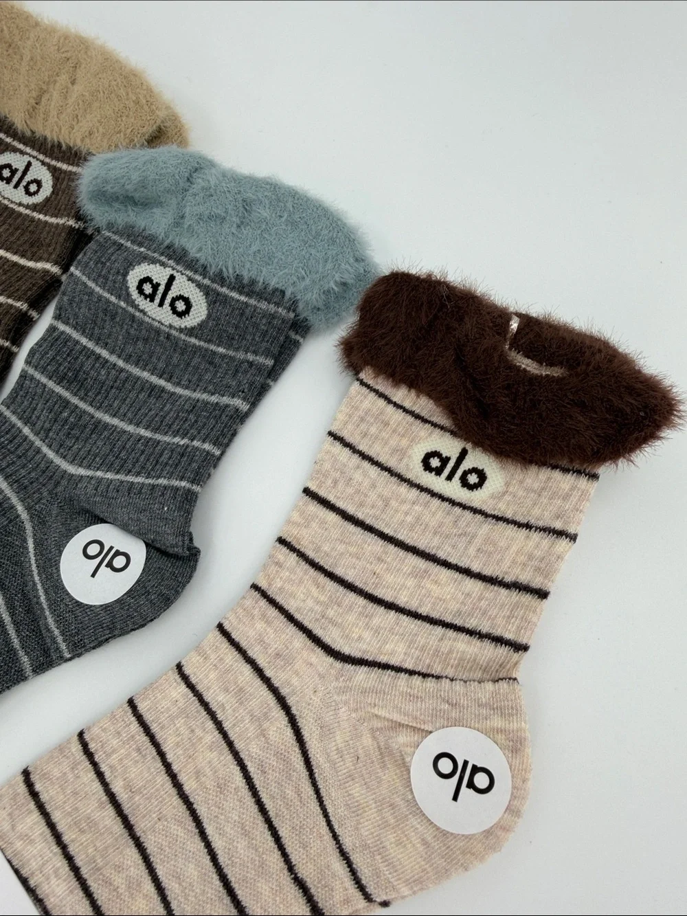 ALO Yoga Striped Cozy Half Crew Socks - Assorted Colors 5 Pairs